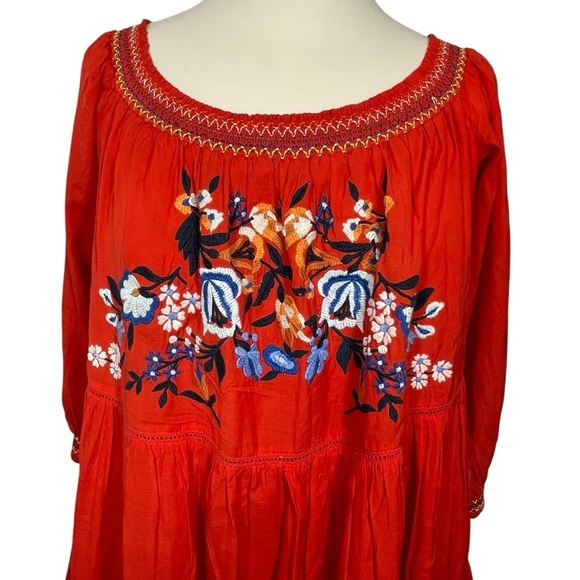 Free People Sunbeams Red Tiered Dress with Bishop Sleeves Size L - Picture 8 of 11